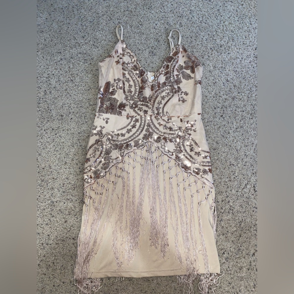 Nude flapper roaring 20’s Dress